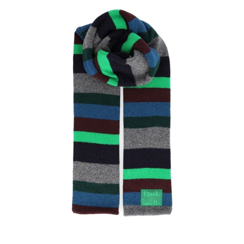 Paul Smith Men Green Striped Lambswool Scarf